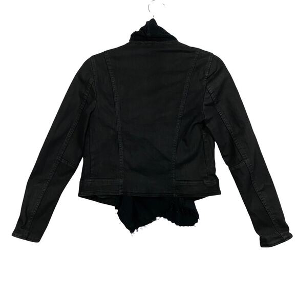 Free People Draped Front Black Cotton Witchy Gothic Moto Jacket Size 2 - Picture 6 of 10